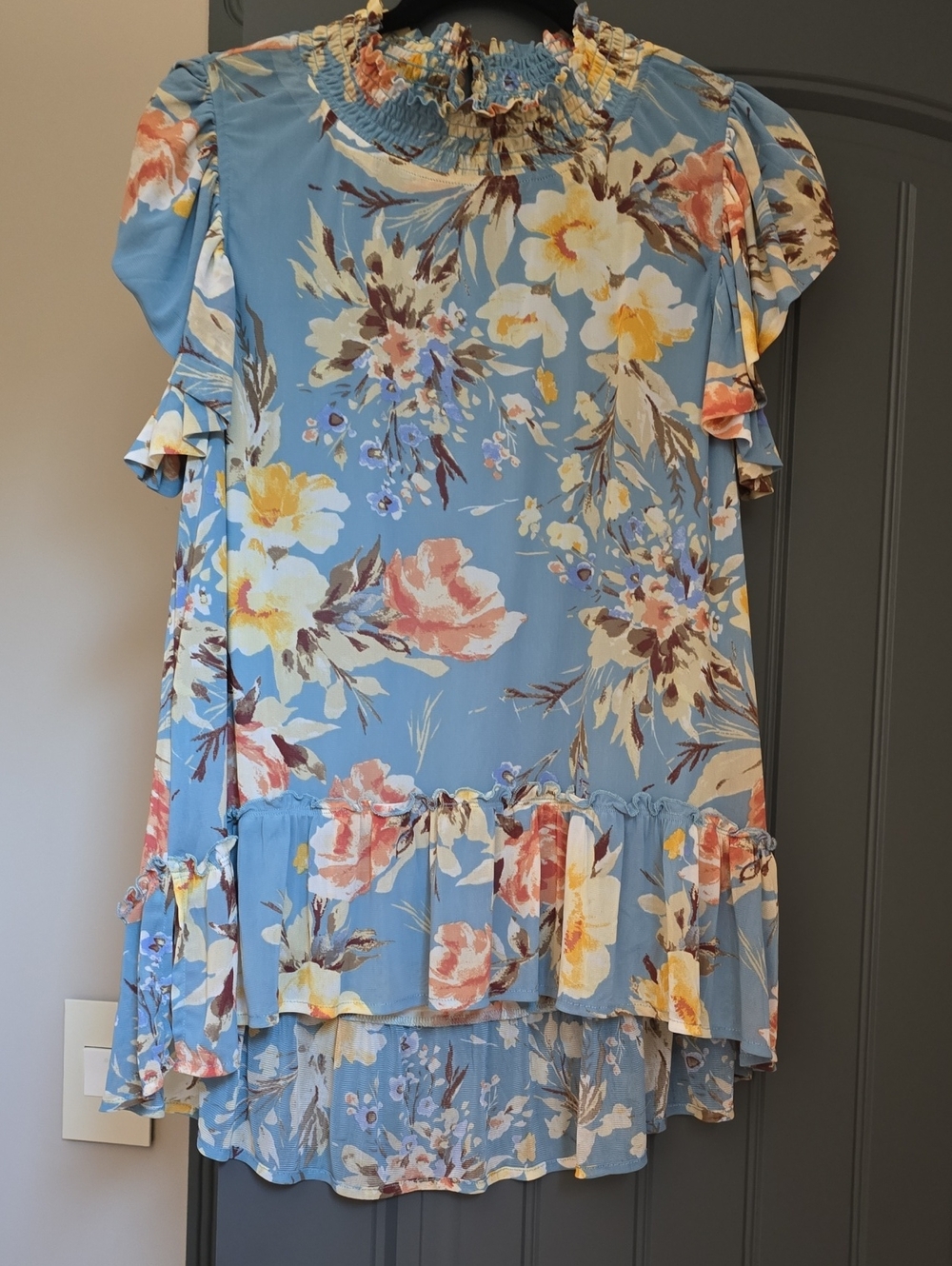 Women's' Blue Floral Short sleeve TOP